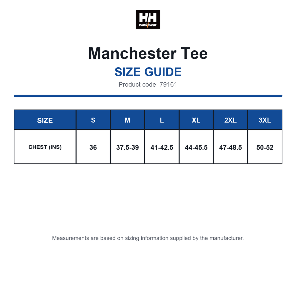 79161 Helly Hansen Manchester Tee size guide (79161)