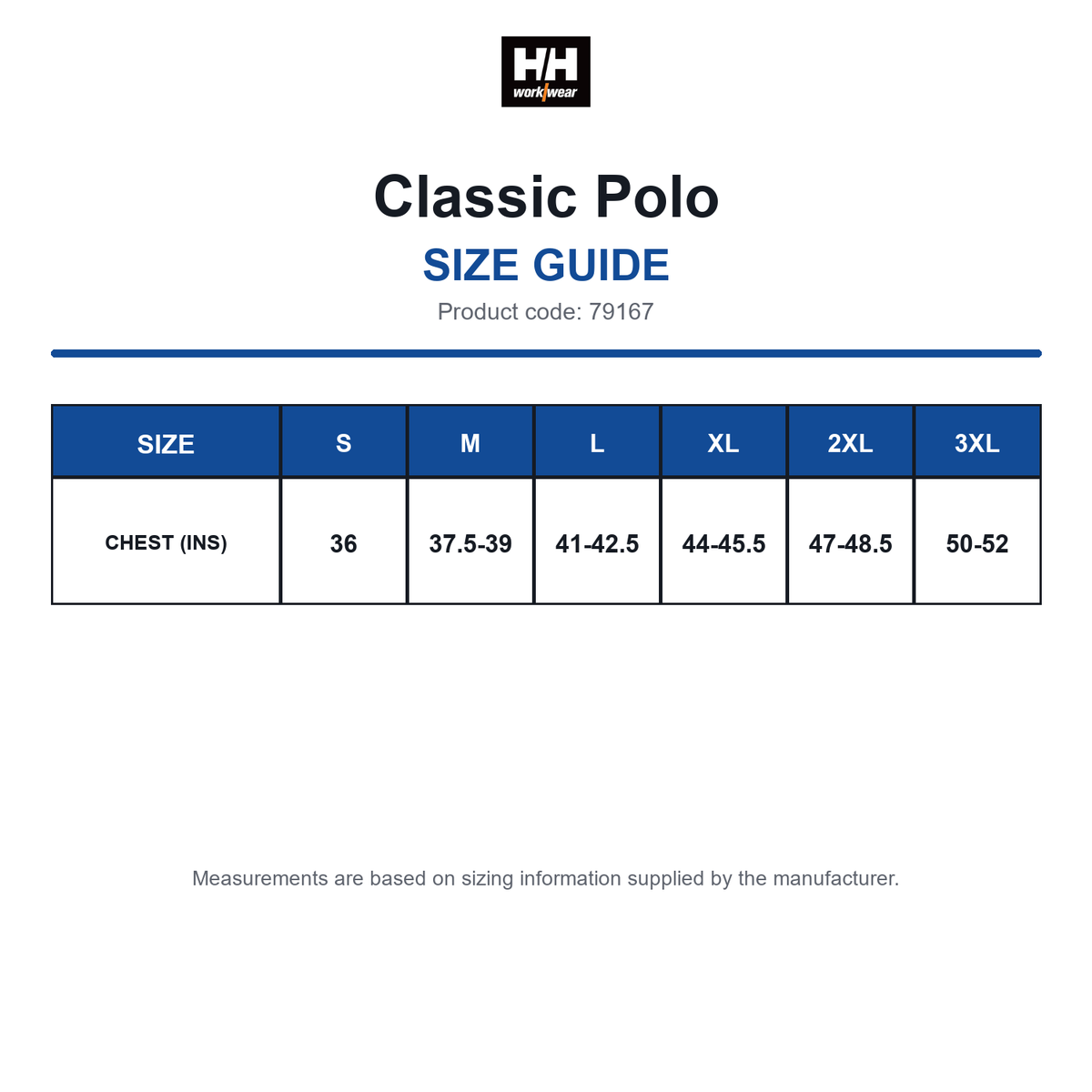 79167 Helly Hansen Classic Polo size guide (79167)