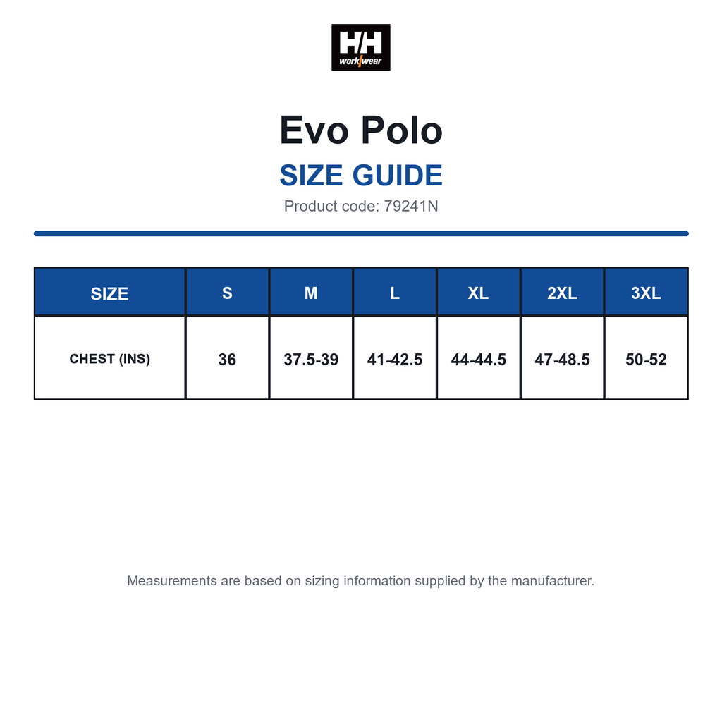 79241N Helly Hansen Evo Polo size guide (79241N)