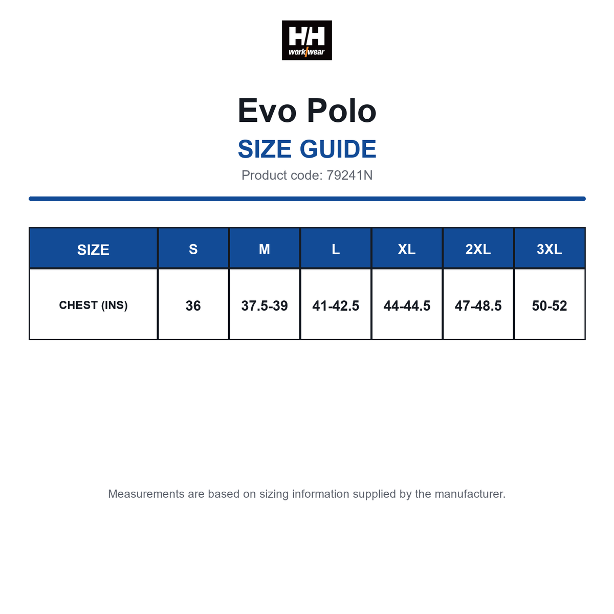 79241N Helly Hansen Evo Polo size guide (79241N)