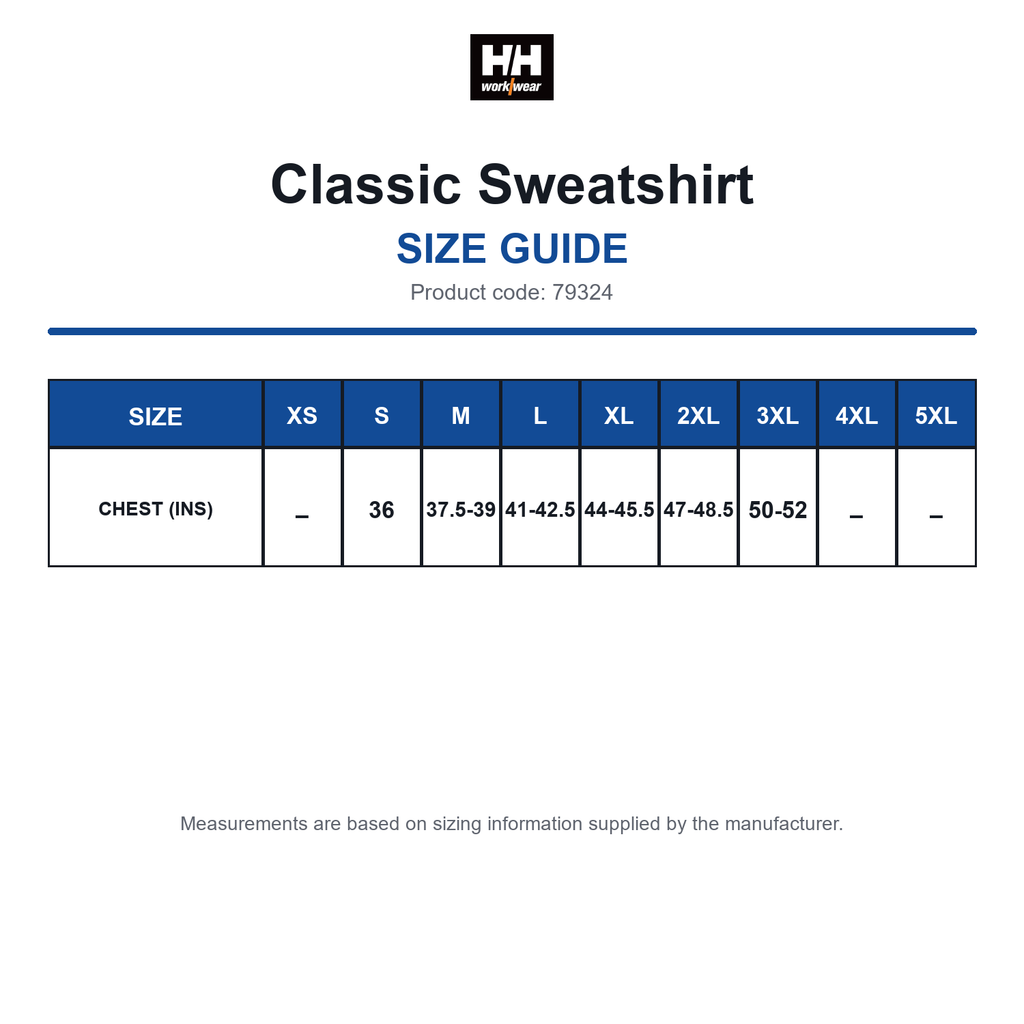 79324 Helly Hansen Classic Sweatshirt size guide (79324)