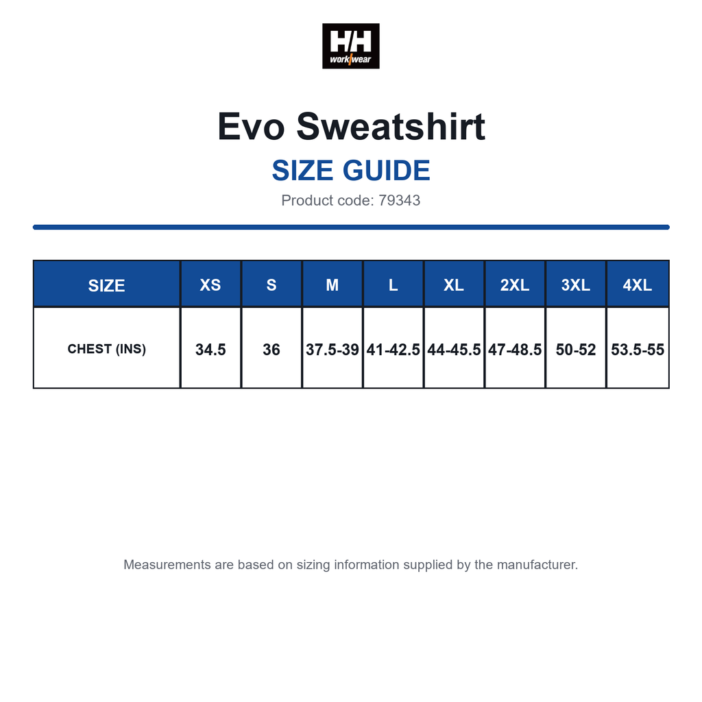 79343 Helly Hansen Evo Sweatshirt size guide (79343)