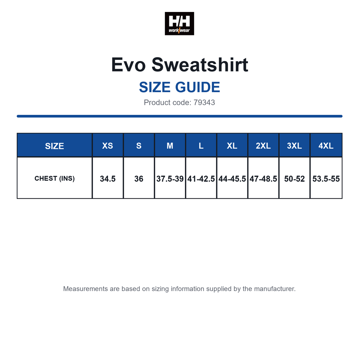 79343 Helly Hansen Evo Sweatshirt size guide (79343)