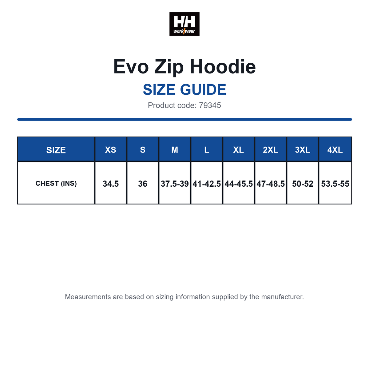 79345 Helly Hansen Evo Zip Hoodie size guide (79345)