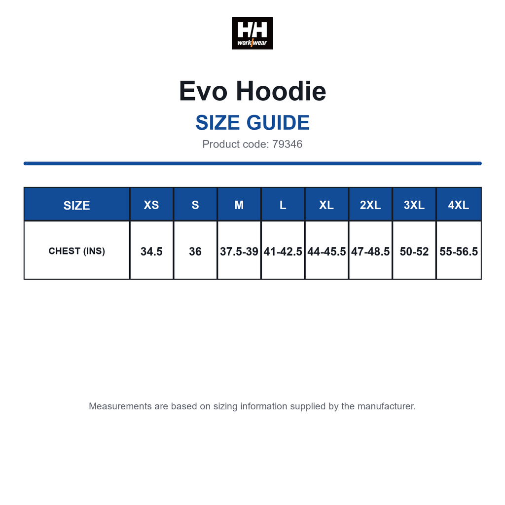 79346 Helly Hansen Evo Hoodie size guide (79346)