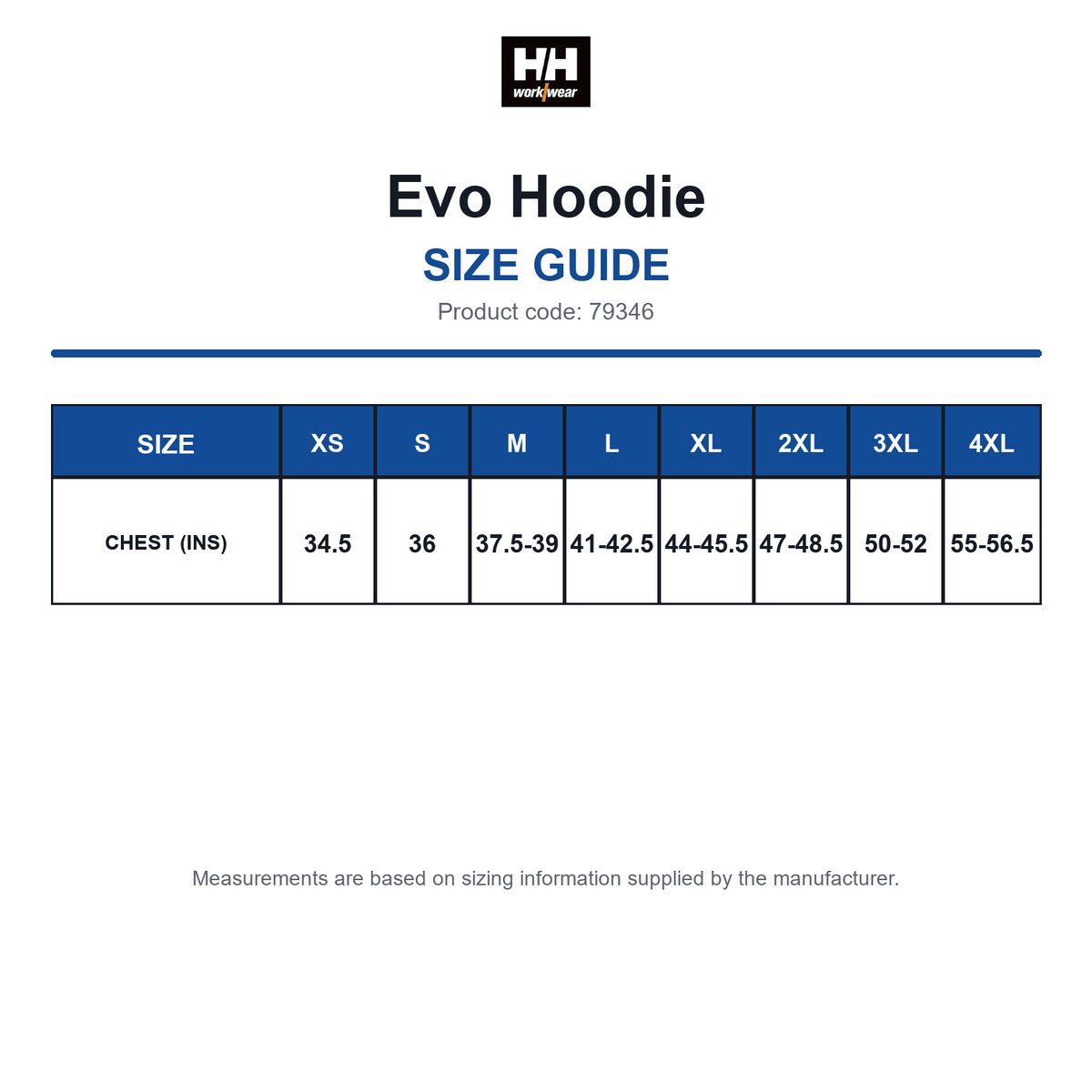 79346 Helly Hansen Evo Hoodie size guide (79346)