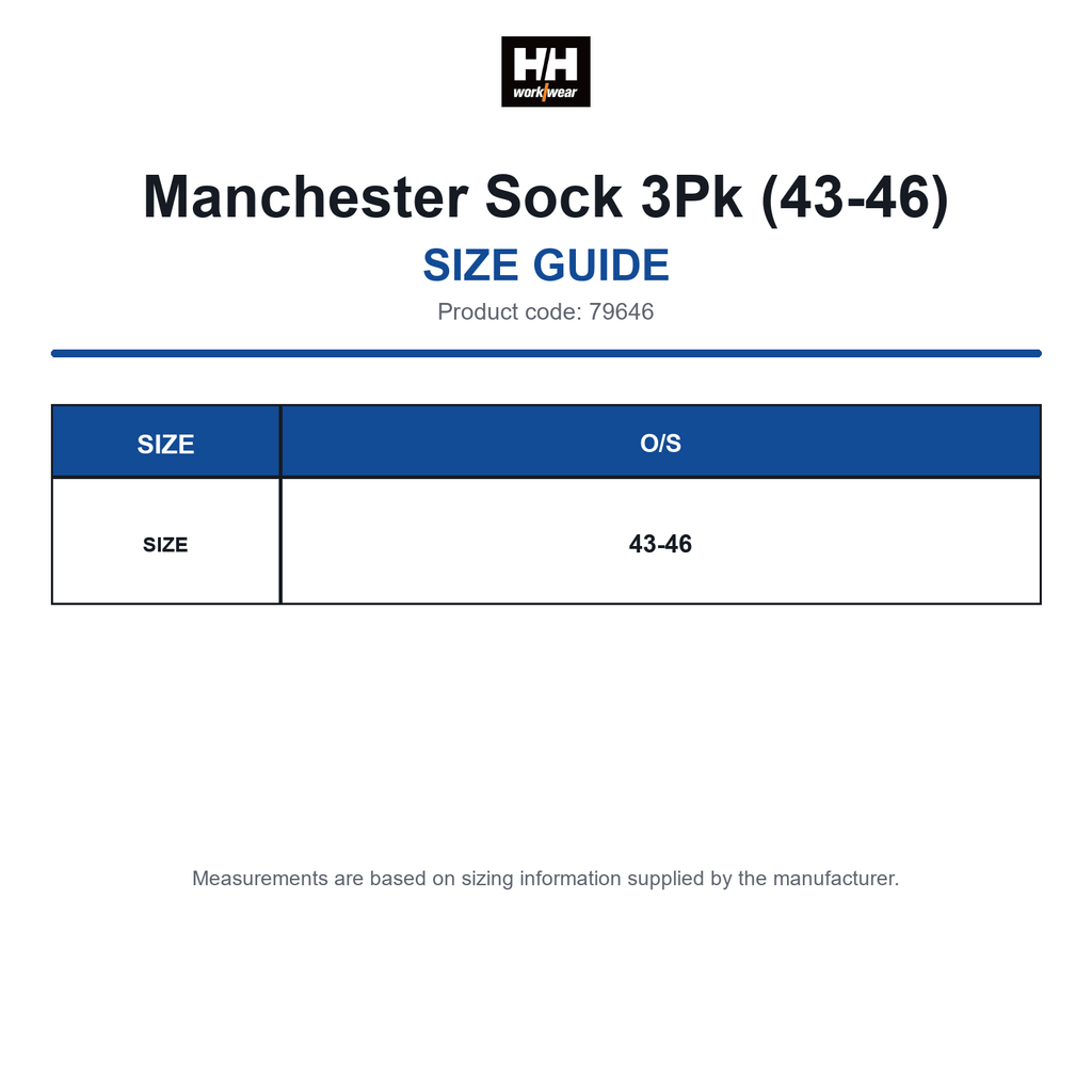 79646 Helly Hansen Manchester Sock 3Pk (43-46) size guide (79646)