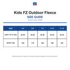 8700B Russell Kids FZ Outdoor Fleece size guide (8700B)