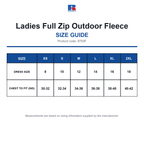 8700F Russell Ladies Full Zip Outdoor Fleece size guide (8700F)
