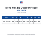 8700M Russell Mens Full Zip Outdoor Fleece size guide (8700M)
