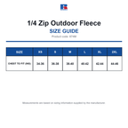 874M Russell 1/4 Zip Outdoor Fleece size guide (874M)