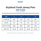 8800B Gildan Dryblend Youth Jersey Polo size guide (8800B)