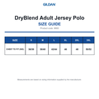 8800 Gildan DryBlend Adult Jersey Polo size guide (8800)