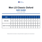932M Russell Collection Men LS Classic Oxford size guide (932M)