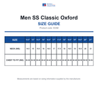 933M Russell Collection Men SS Classic Oxford size guide (933M)