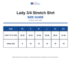 946F Russell Collection Lady 3/4 Stretch Shrt size guide (946F)