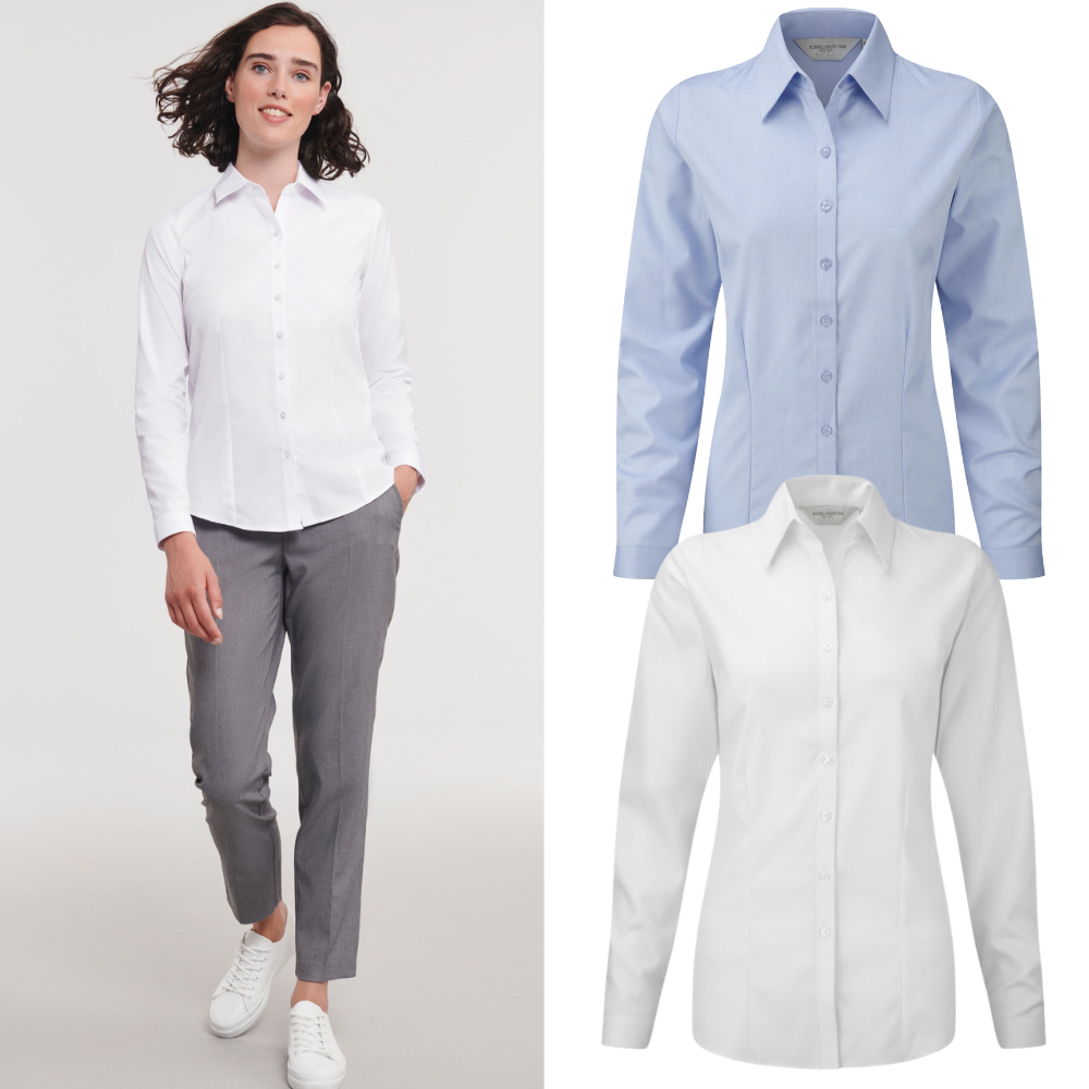962F Russell Collection Lady LS H'Bone Shirt