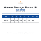 AFP-2W Stormtech Womens Stavanger Thermal Jkt size guide (AFP-2W)