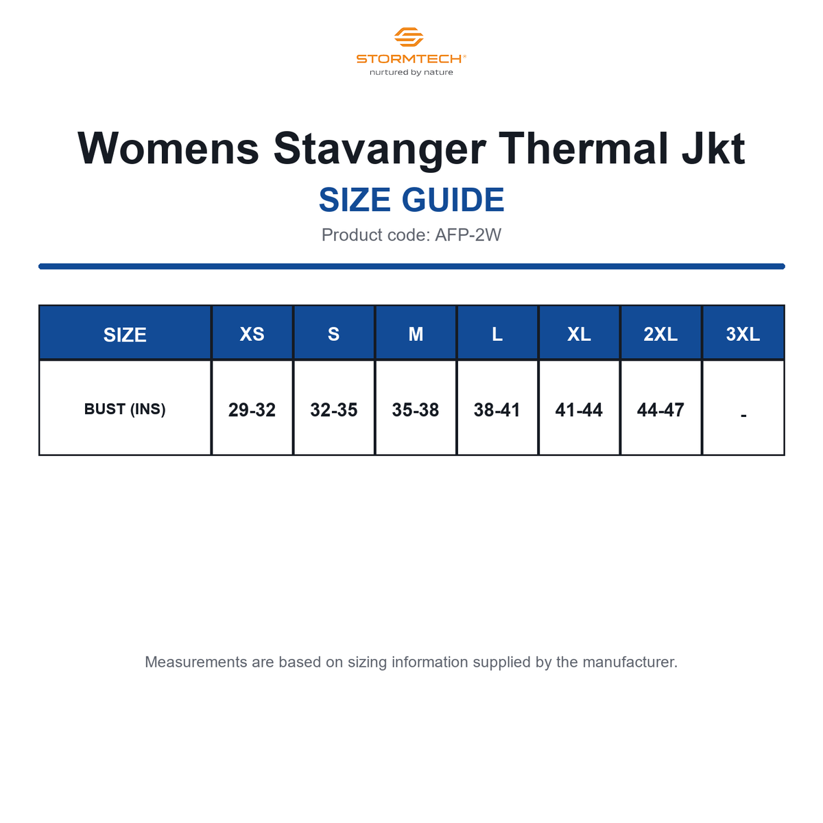 AFP-2W Stormtech Womens Stavanger Thermal Jkt size guide (AFP-2W)