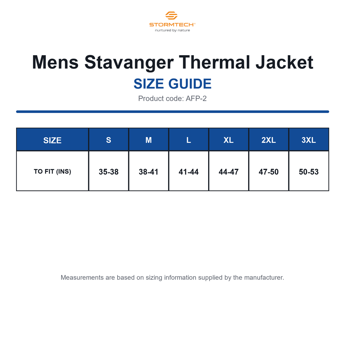 AFP-2 Stormtech Mens Stavanger Thermal Jacket size guide (AFP-2)