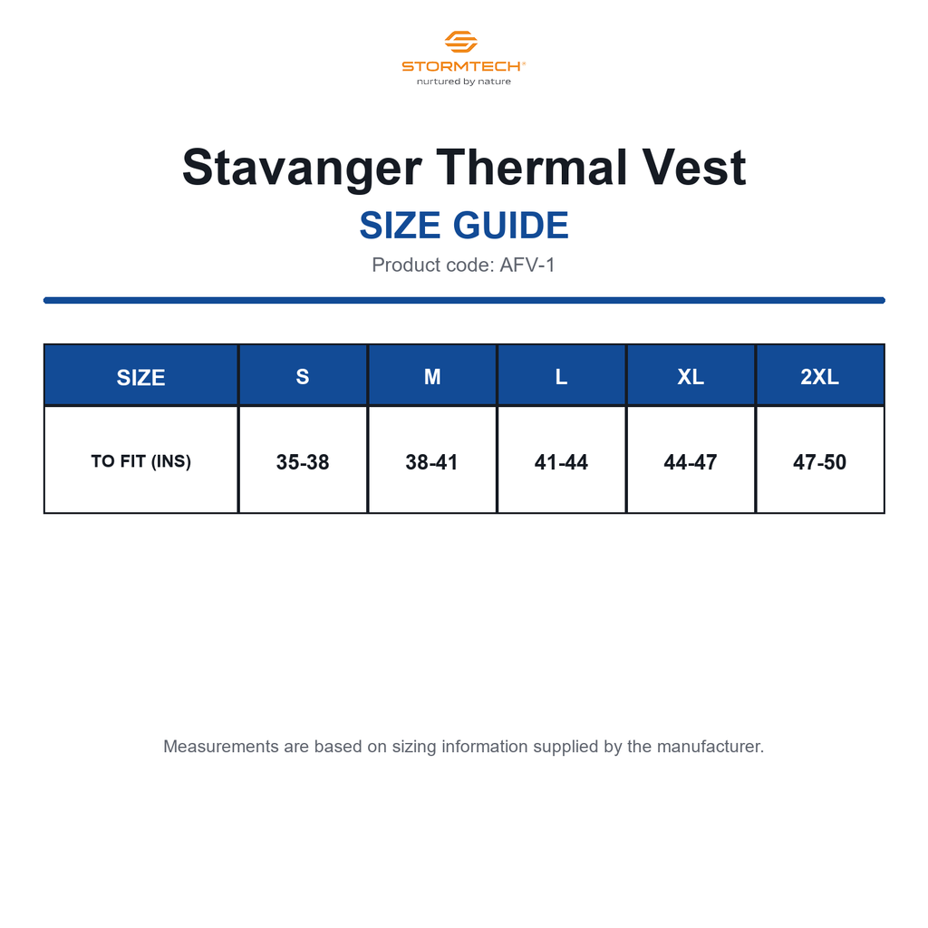 AFV-1 Stormtech Stavanger Thermal Vest size guide (AFV-1)