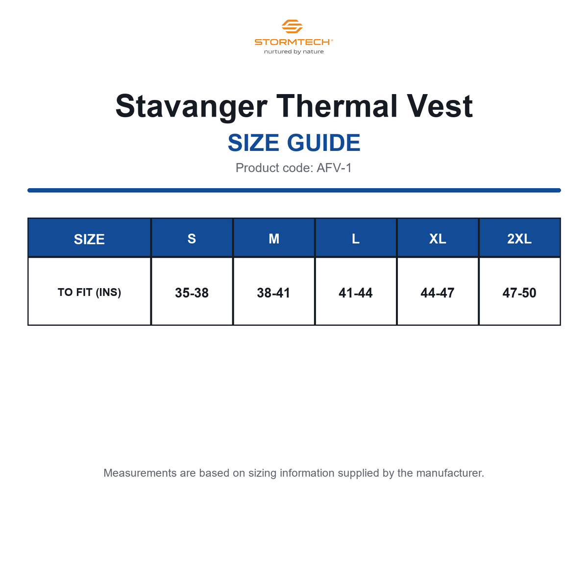 AFV-1 Stormtech Stavanger Thermal Vest size guide (AFV-1)