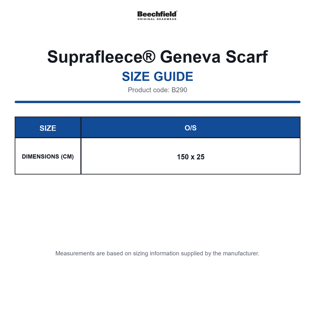 B290 Beechfield Suprafleece® Geneva Scarf size guide (B290)