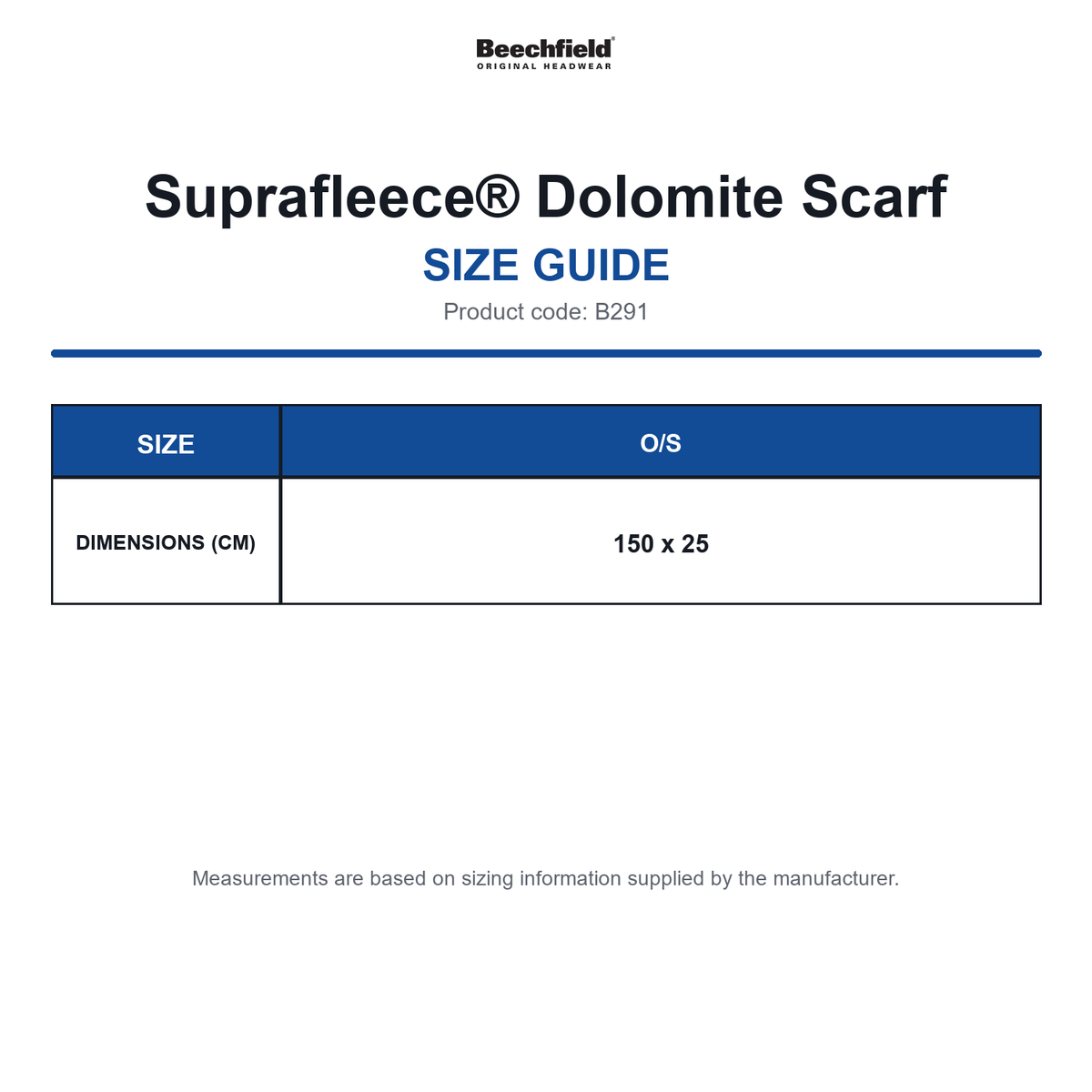 B291 Beechfield Suprafleece® Dolomite Scarf size guide (B291)