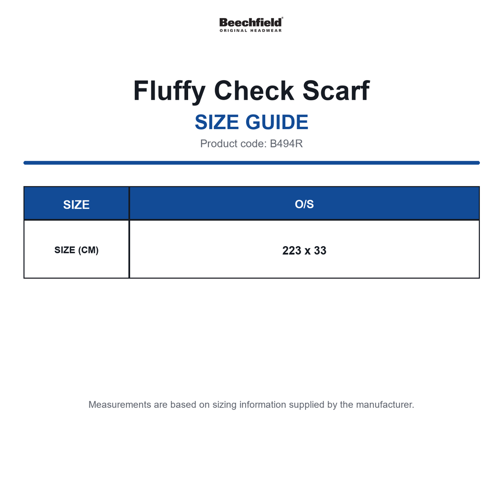 B494R Beechfield Fluffy Check Scarf size guide (B494R)