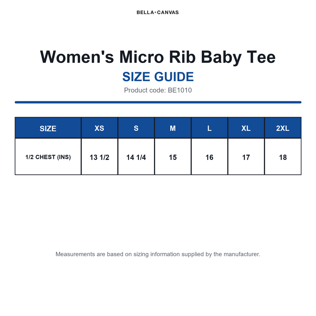 BE1010 Bella Women's Micro Rib Baby Tee size guide (BE1010)