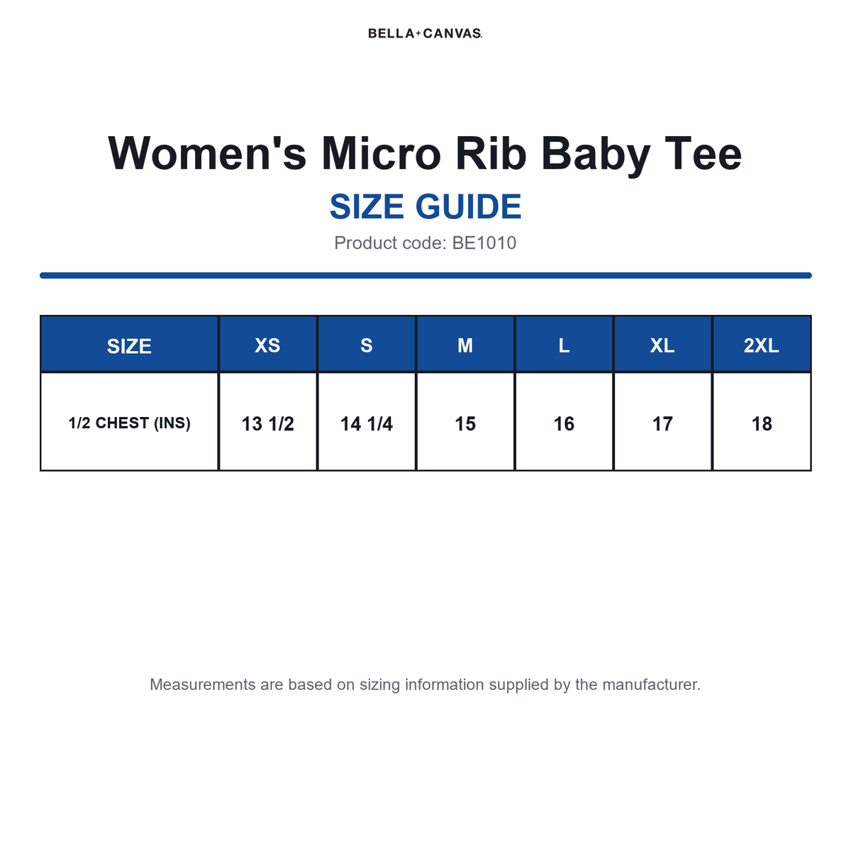 BE1010 Bella Women's Micro Rib Baby Tee size guide (BE1010)