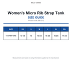 BE1012 Bella Women's Micro Rib Strap Tank size guide (BE1012)