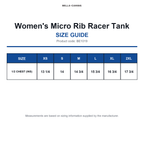 BE1019 Bella Women's Micro Rib Racer Tank size guide (BE1019)