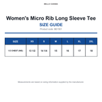 BE1501 Bella Women's Micro Rib Long Sleeve Tee size guide (BE1501)