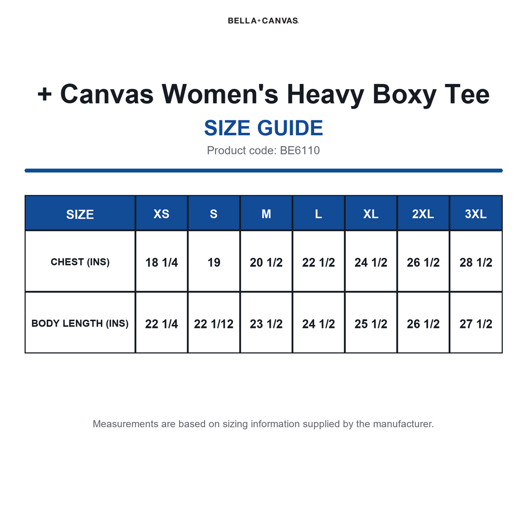 BE6110 Bella + Canvas Women's Heavy Boxy Tee size guide (BE6110)