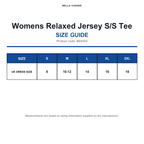 BE6400 Bella Womens Relaxed Jersey S/S Tee size guide (BE6400)
