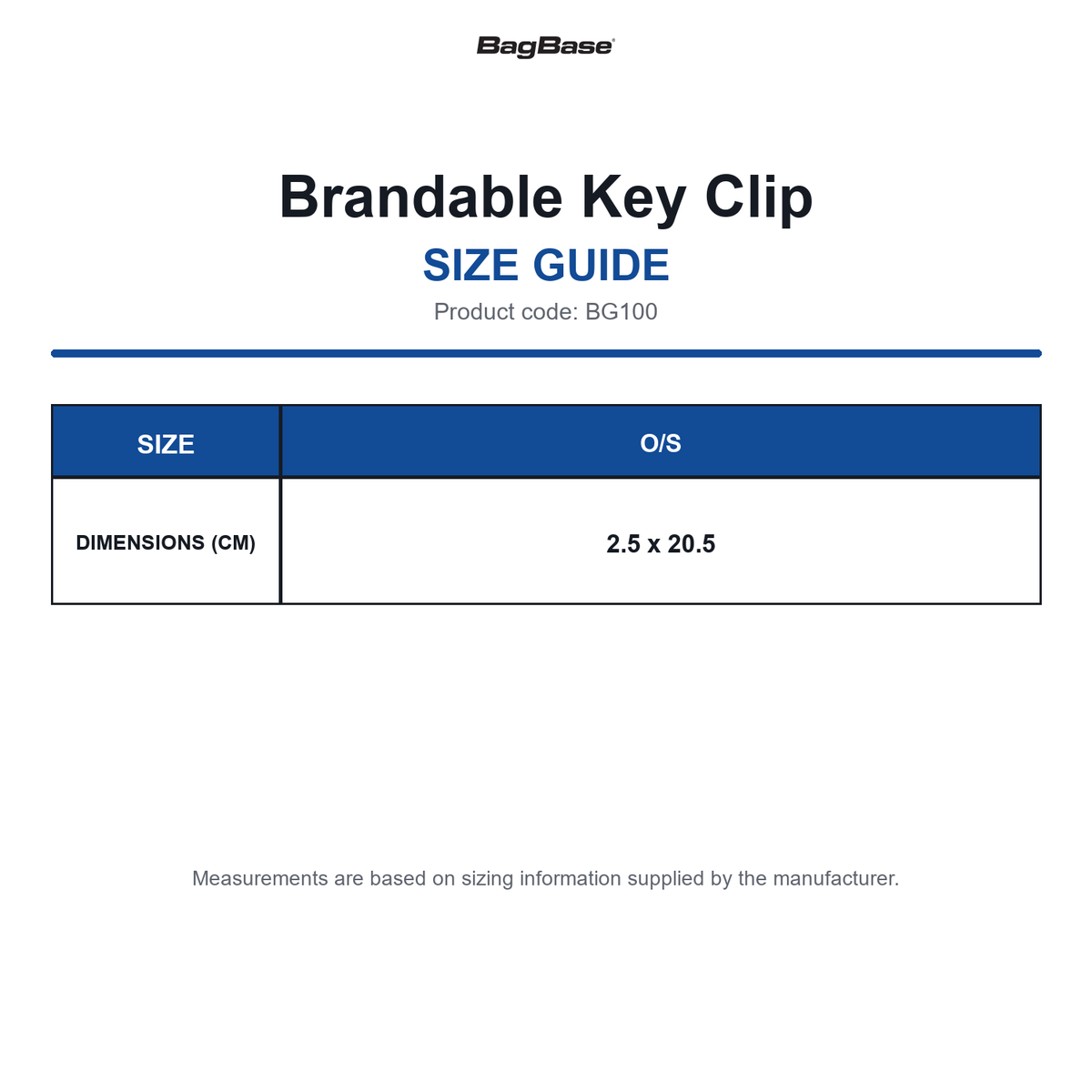 BG100 Bagbase Brandable Key Clip size guide (BG100)