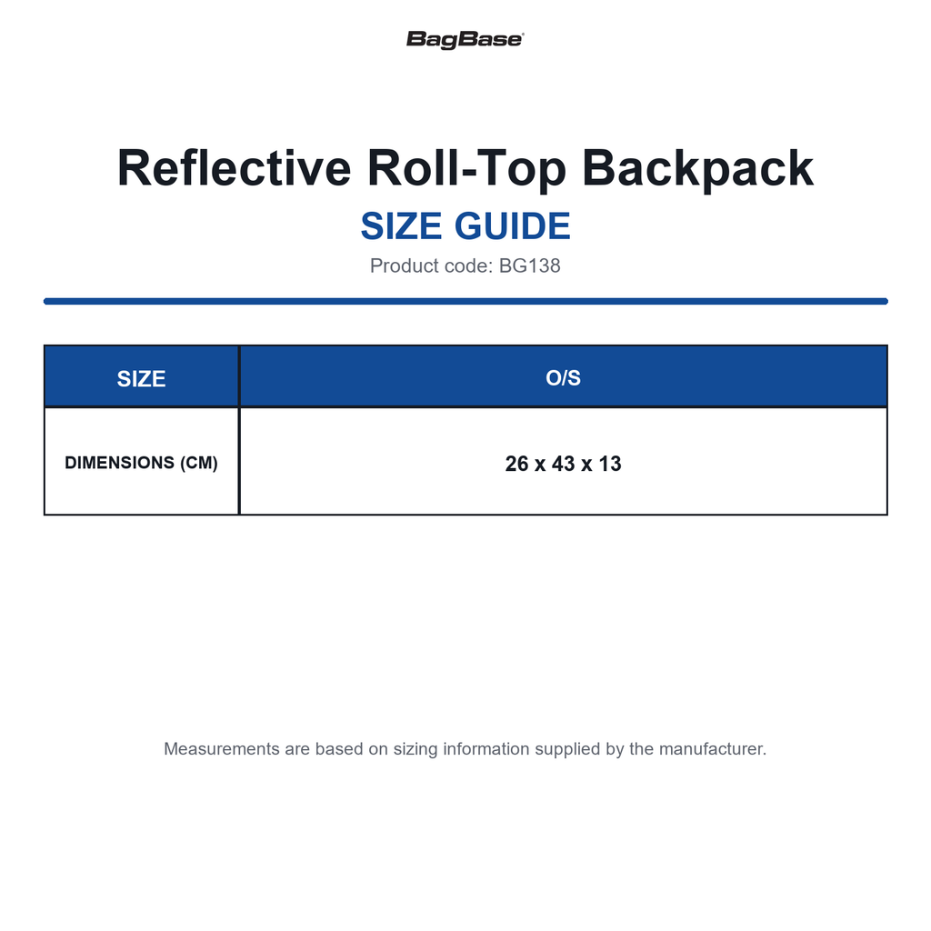 BG138 Bagbase Reflective Roll-Top Backpack size guide (BG138)