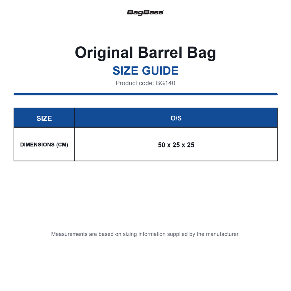 BG140 Bagbase Original Barrel Bag size guide (BG140)