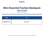 BG153 Bagbase Mini Essential Fashion Backpack size guide (BG153)