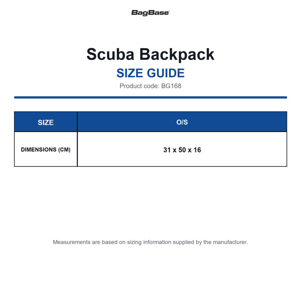 BG168 Bagbase Scuba Backpack size guide (BG168)