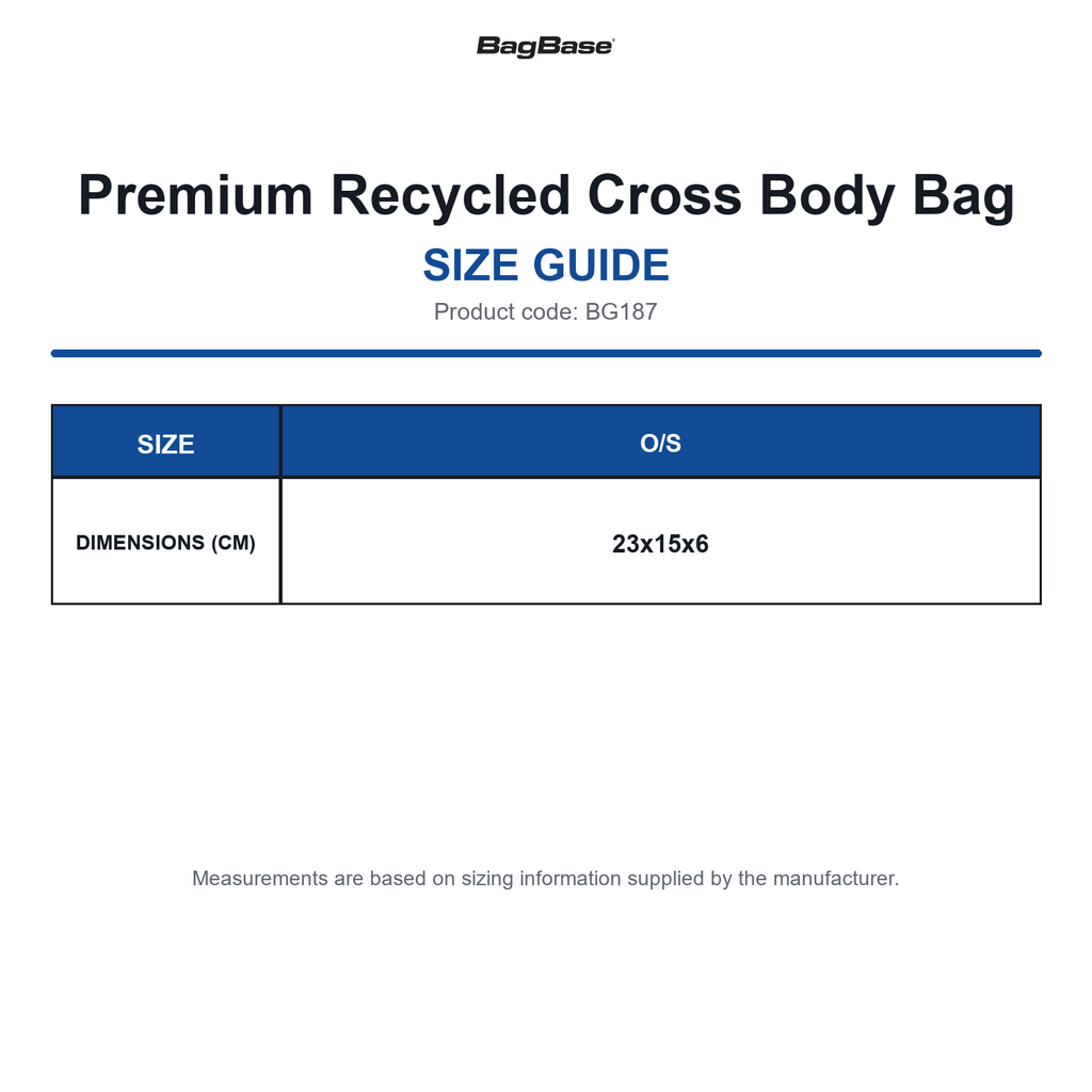BG187 Bagbase Premium Recycled Cross Body Bag size guide (BG187)