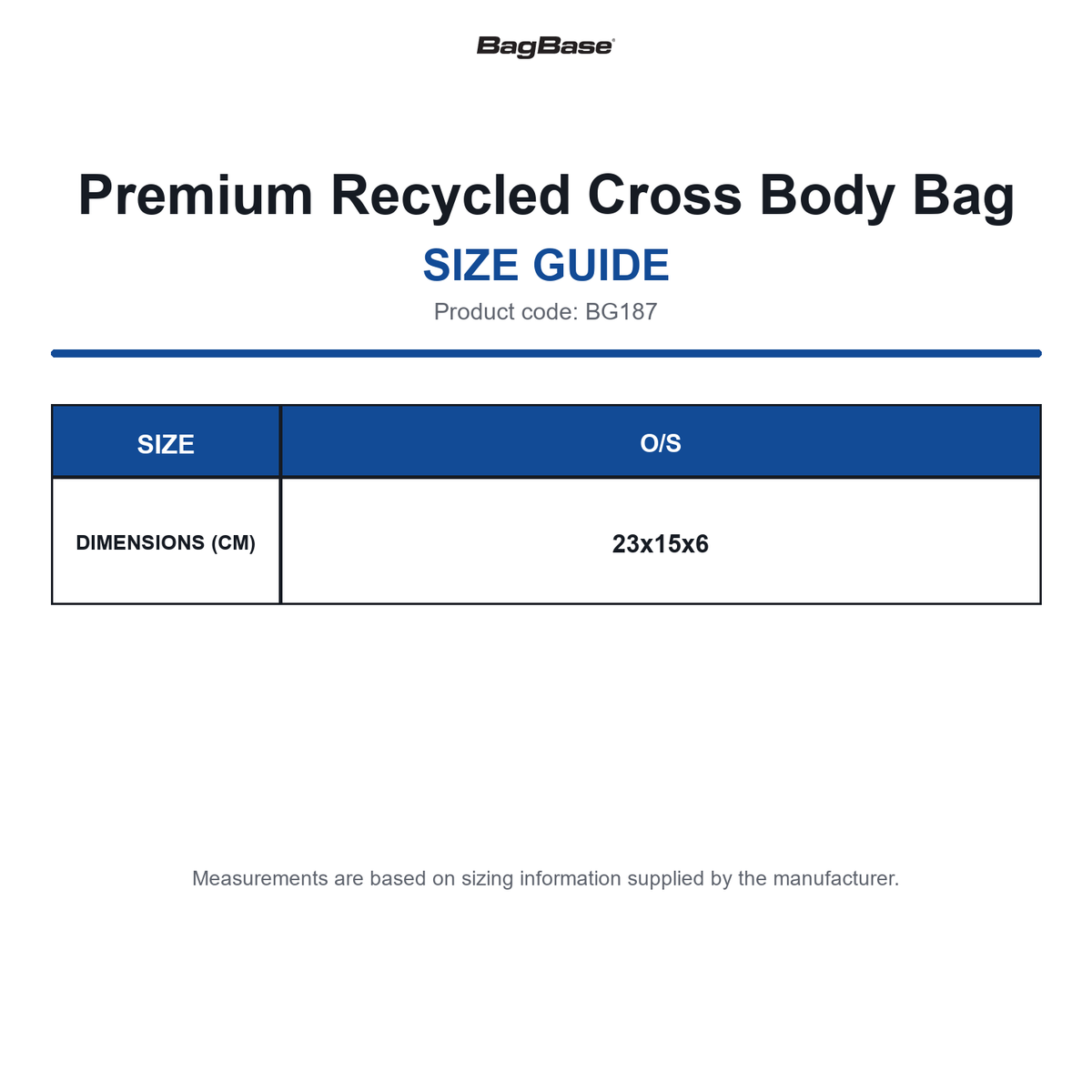 BG187 Bagbase Premium Recycled Cross Body Bag size guide (BG187)