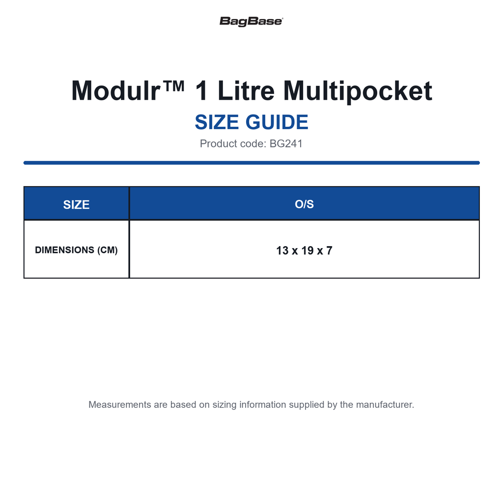 BG241 Bagbase Modulr™ 1 Litre Multipocket size guide (BG241)