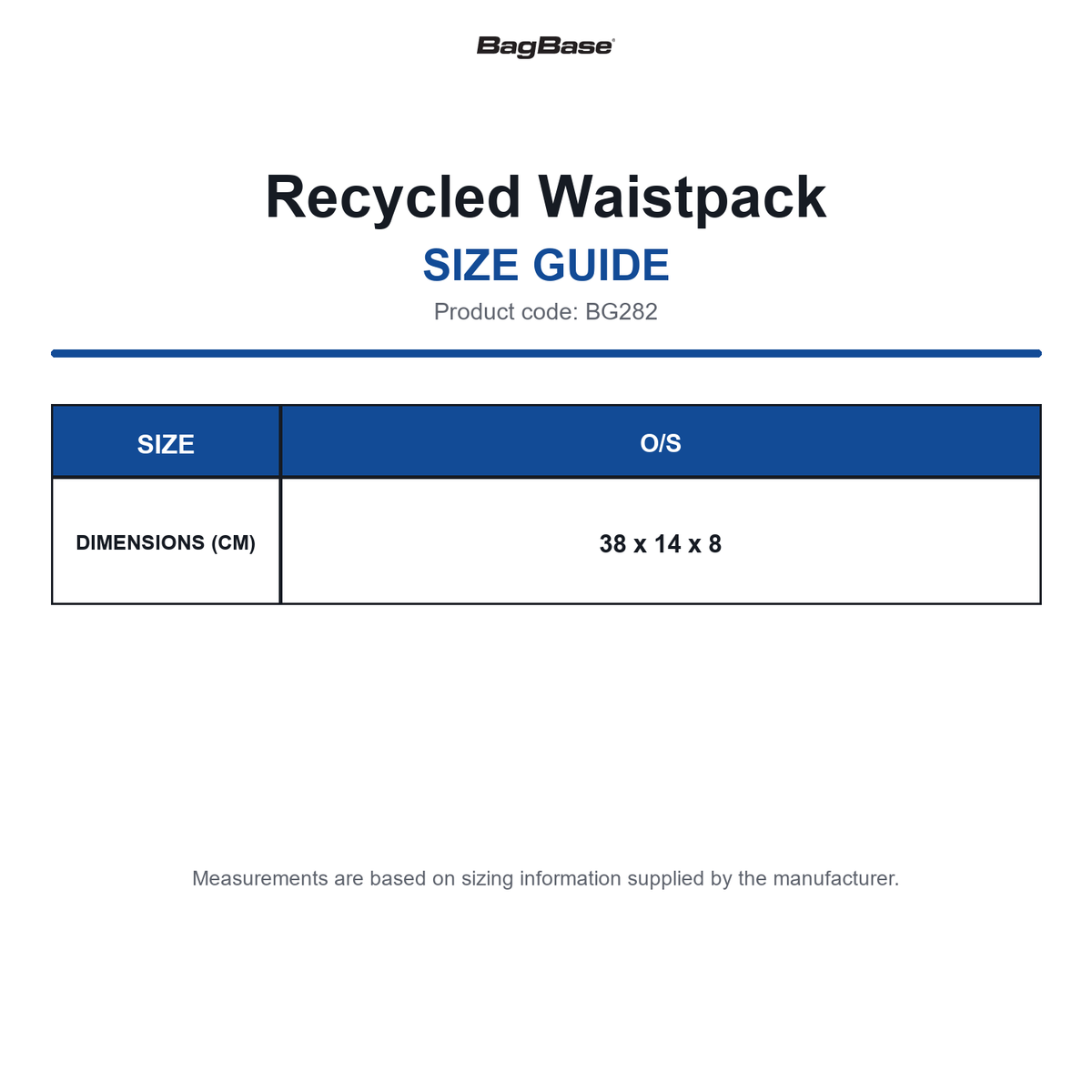 BG282 Bagbase Recycled Waistpack size guide (BG282)