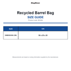 BG284 Bagbase Recycled Barrel Bag size guide (BG284)