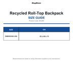 BG286 Bagbase Recycled Roll-Top Backpack size guide (BG286)