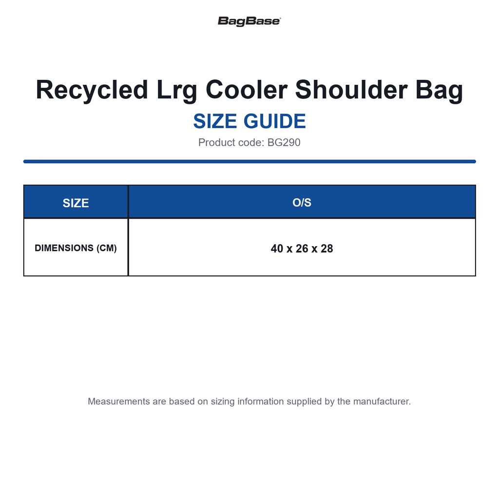 BG290 Bagbase Recycled Lrg Cooler Shoulder Bag size guide (BG290)