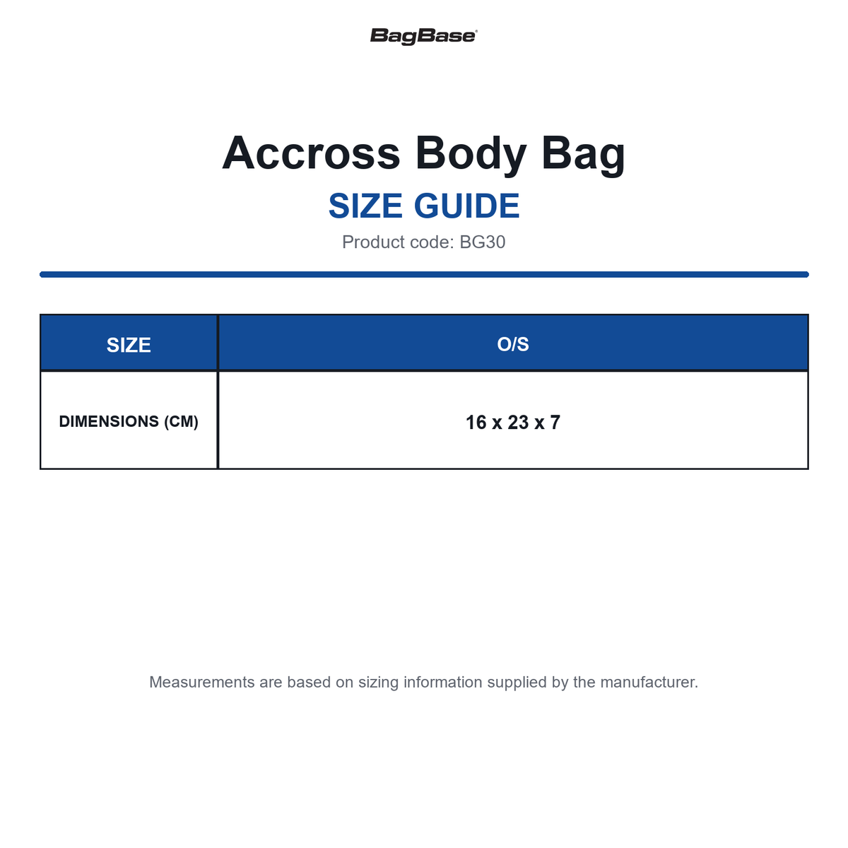 BG30 Bagbase Accross Body Bag size guide (BG30)