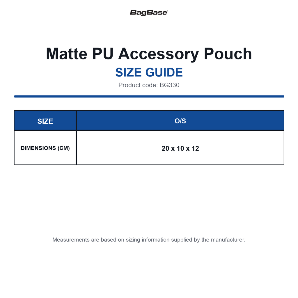 BG330 Bagbase Matte PU Accessory Pouch size guide (BG330)